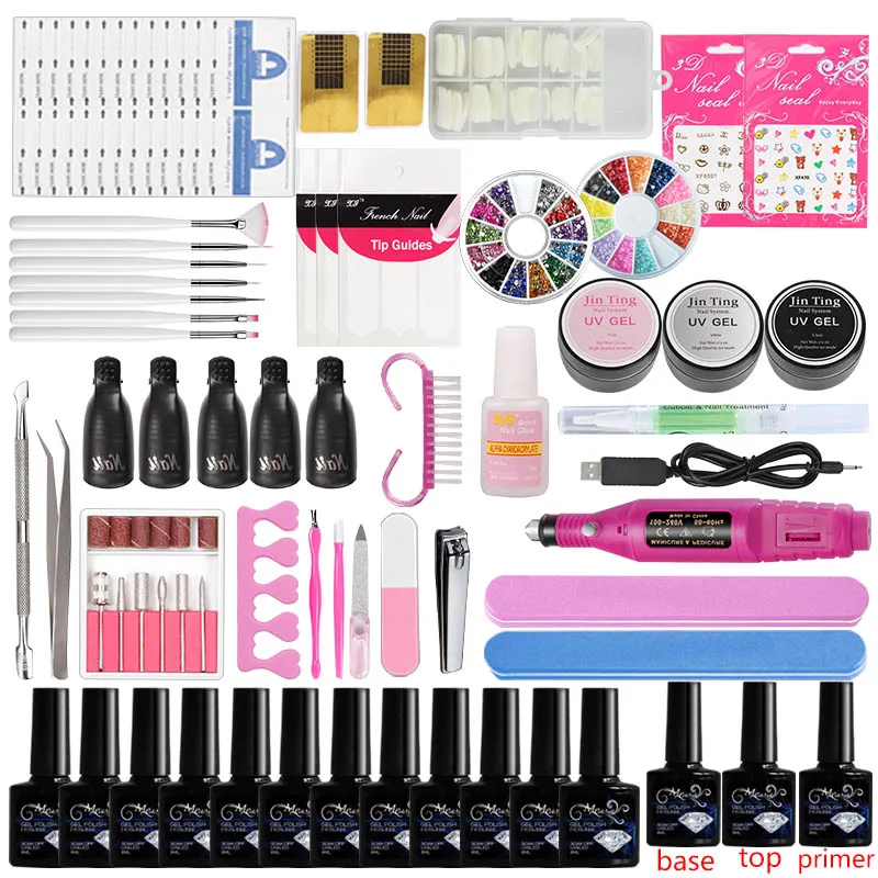 12 gel tool Маникюрный набор Электрическая для маникюра ногтей машина для наращивания ногтей набор 36 Вт/48 Вт/80 Вт УФ лампа для ногтей с 12 цветов гель лак для ногтей, маникюр набор набор для маникюра - Цвет: 12 gel tool