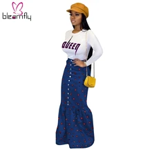 Новинка, Осень-зима, женские юбки, высокая талия, пуговица, сердце, принт, пэтчворк, длина до пола, юбка, Ретро стиль, модная, бутон, юбка-русалка