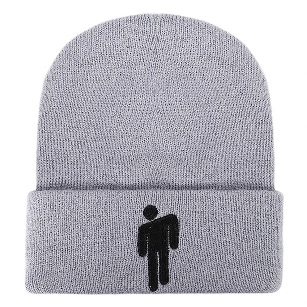 Billie Eilish Beanies, зимние шапки для мужчин и женщин, вязаные шапки с вышивкой, мужская шапка, женская шапка в стиле хип-хоп, шапочка, велосипедные шапки - Цвет: Grey