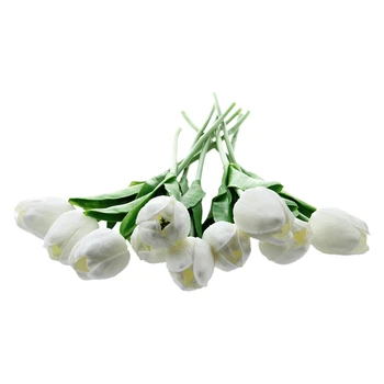 

New 10 pcs White Tulip Flower Latex Real Touch For Wedding Bouquet KC456