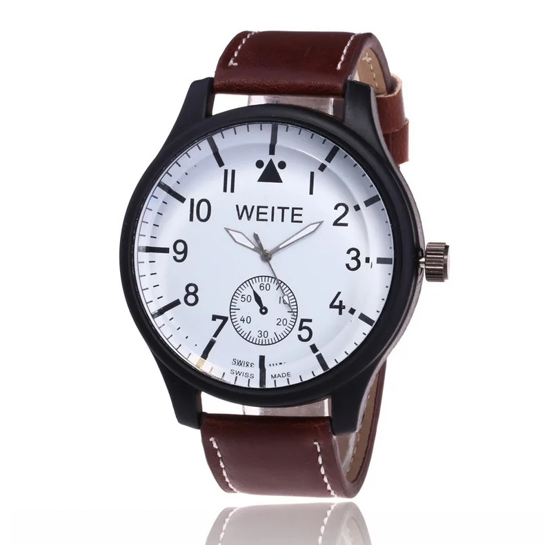 

Foreign Trade Hot Selling Thick Glass Fashion MEN'S Leather Belt Watch Outdoor Sports with Numbers Measuring Large Plate Quartz