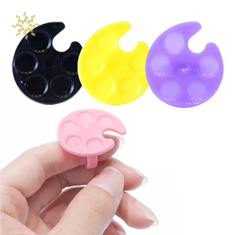 1 Pc 플라스틱 미니 손가락 반지 네일 팔레트 요리 폴란드어 그림 도구 손톱 플레이트 안료 홀더 매니큐어 액세서리 네일 도구