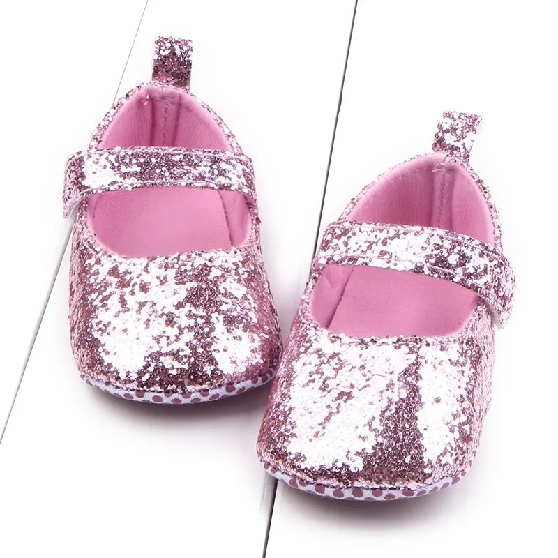 Sequin Newborn Baby Shoes Baby Girls Princess Shoes Infant Soft Sole First Walkers PU Leather Soft Sole Shoes Pink Gold Black