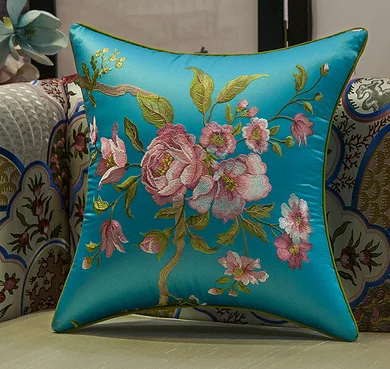 Blue Классический китайский стиль, подушка с цветами, с внутренним размером 45x45 см, подушка с вышивкой, декоративная подушка для стула - Цвет: Blue