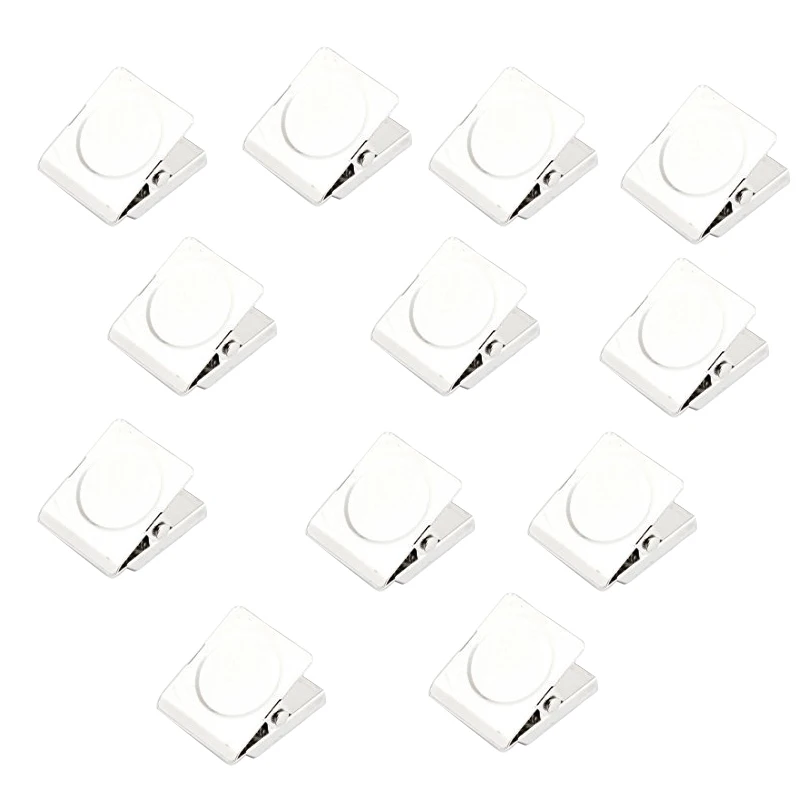 

12 Pcs 3cm Square Spring Loaded Refrigerator Magnetic Wall Memo Paper Note Clip(Silver)