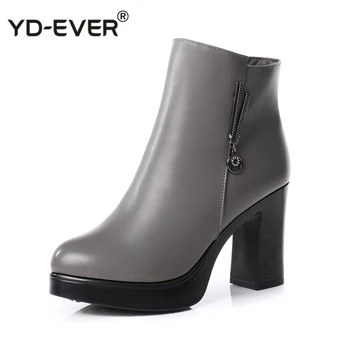 

New Fashion Autumn Winter Shoes Woman Soft Leather Boots Women Boots Thick High Heels Ankle Boots Wool Snow Boots