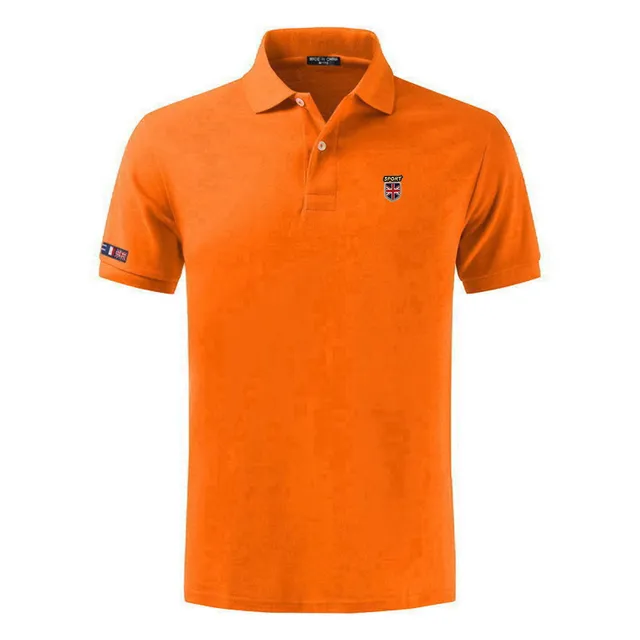 100% Cotton Top Quality 2022 Summer New Men's Polos Shirts Plus Size XS-5XL Solid Color Short Sleeve Polos Homme Lapel Male Tops Orange
