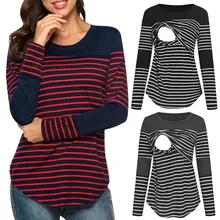 T-Shirt Nursing-Tops Maternity-Clothes Pregnant-Women Long-Sleeve for Striped