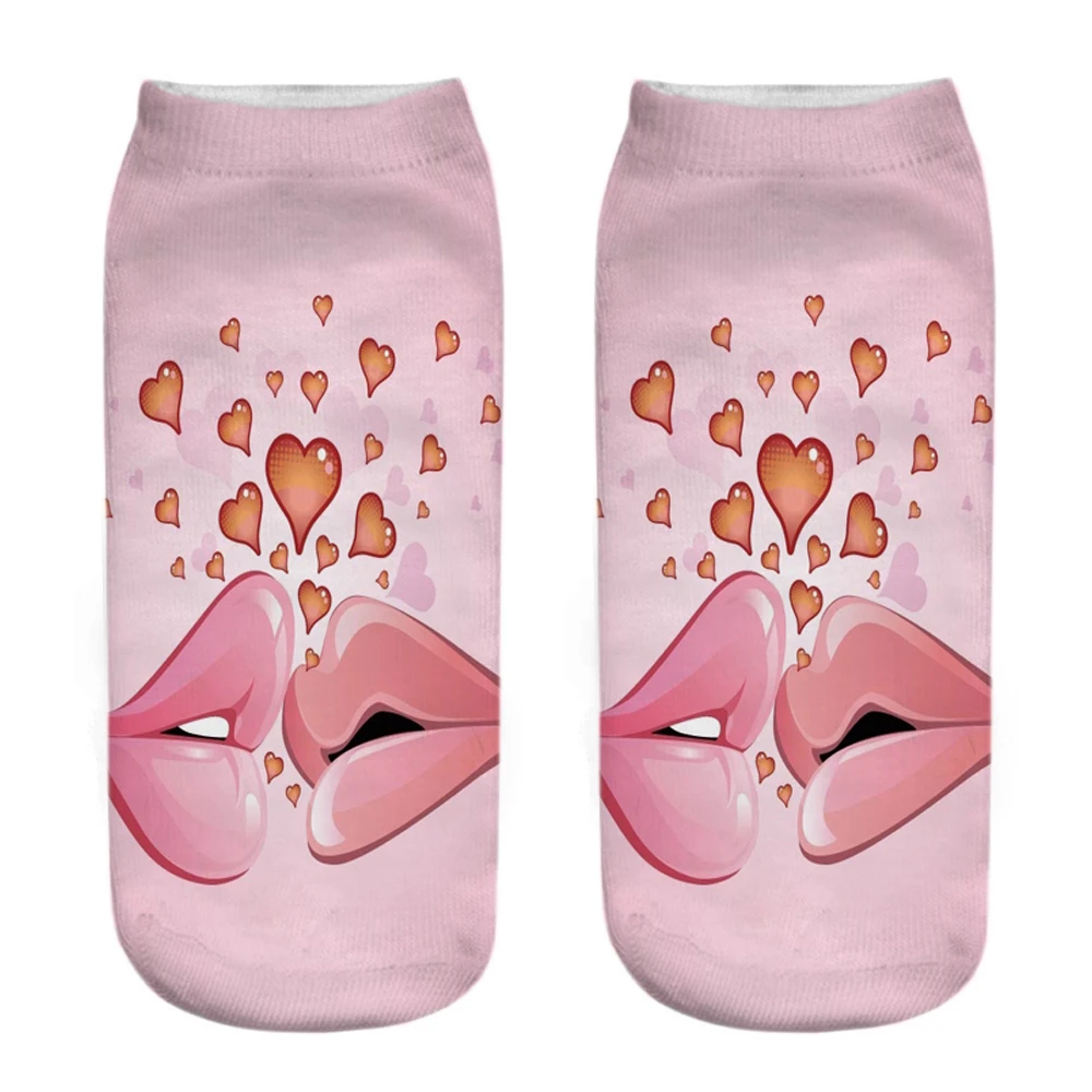 Neue Mode Ostentatious Rote Lippen Leopard Grafik Frauen Basis 3D Gedruckt Zunge Kuss Brief Lustige Mädchen Ankle Socken Dropship – Detail 10