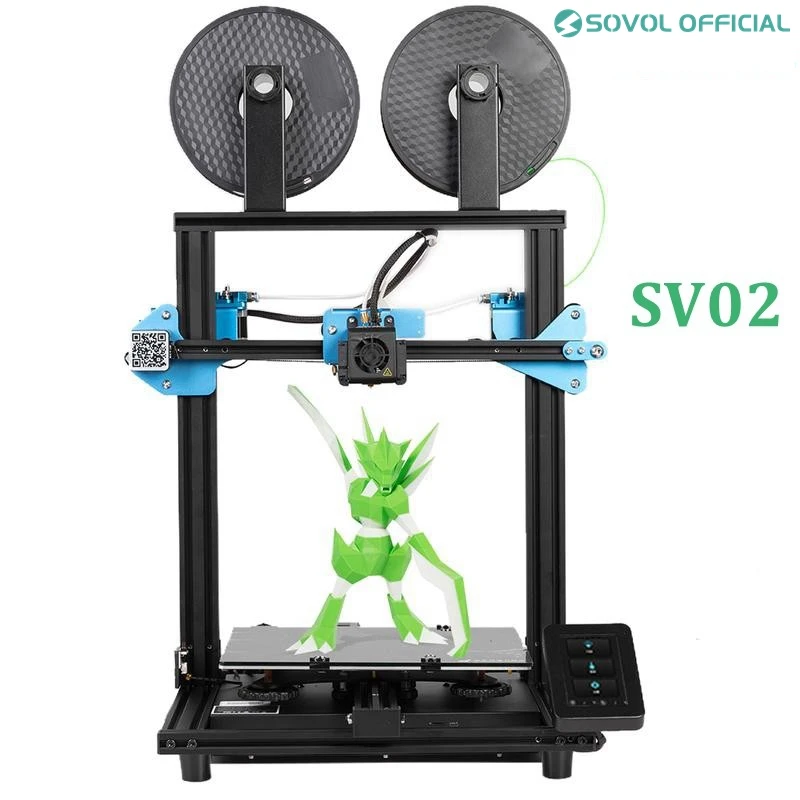 Sovol SV02 3D Printer All-Metal Dual Extruder TMC2208 Drive Silent Mainboard Meanwell Power Tempered Glass Bed 280*240*300mm |