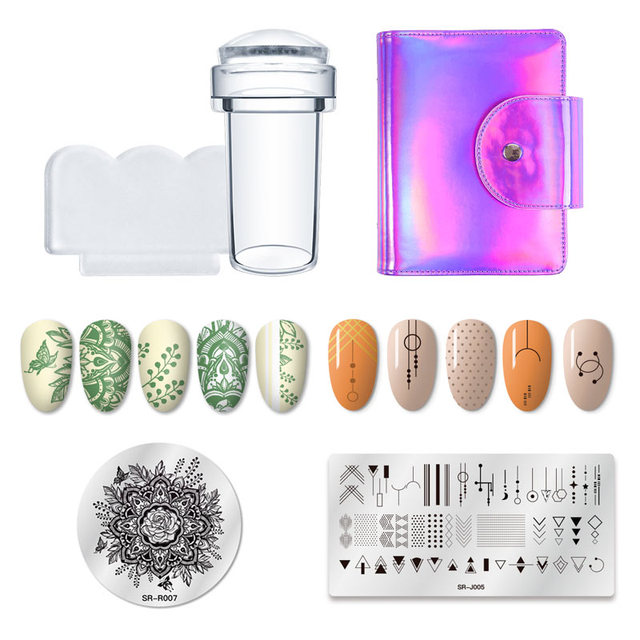 Art Stamp Nail Stamping Plates Set Flower Geometry Marble Image Stamp Templates Kit Manicure Printing Stencil Tools