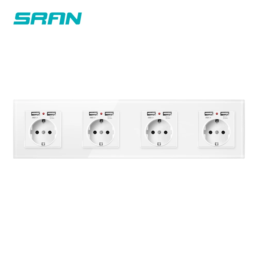 4 sockets with usb Настенная 16А ЕС стандартная Мульти Розетка, розетка с usb для дома, usb штепсельная полоса кристальная стеклянная панель - Тип: 4 sockets with usb