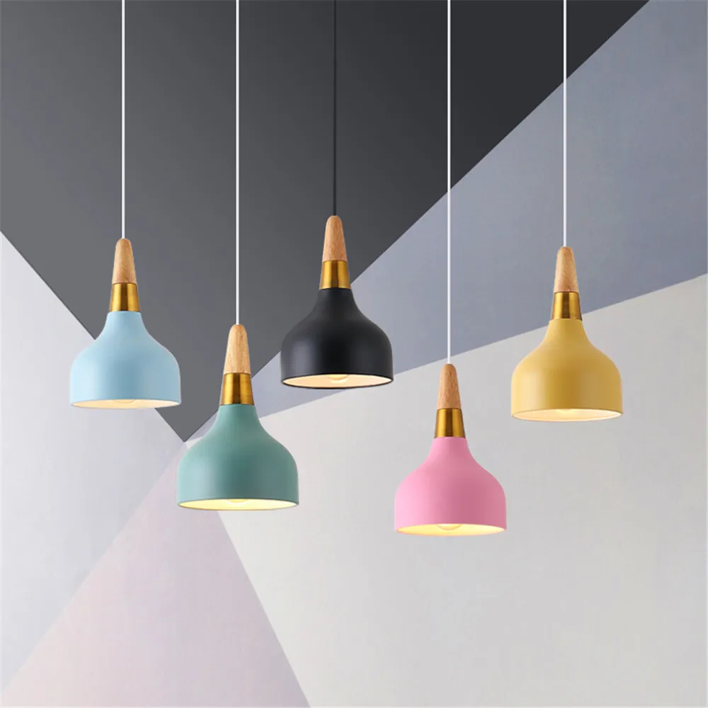 

Modern Pendant Lamps Colorful Metal Wood Vintage Sitting Room Nodic Lamp Vintage Bar Shop Decoration LED Light Fixture AC85-265V