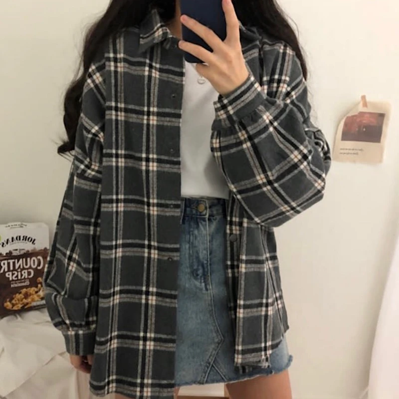 Flannel Oversized Shirt Long Sleeve 