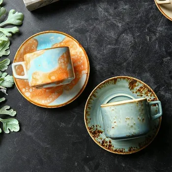 

Bone China European Coffee Cup Set Modern Design Textured Porcelain Tea Cup Creative Filizanki Do Kawy Home Drinkware QAB50BD
