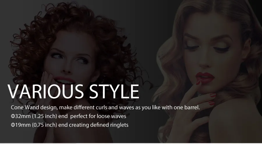 Cone Wand design, make different curls and waves as you like with one barrel
