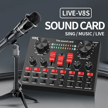 

V8S Mobile Phone Microphone Live Usb External Sound Card For Mobile Computer Audio Interface Sound Card With Bluetooth