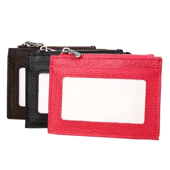 

Slim Key Chain Card Holder Unisex RFID Leather Bag Small Card Wallets Female Mini Credit Card Case Zipper Coin Bags Carteira