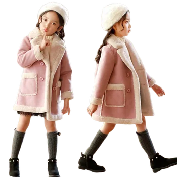 

Girl Jacket Autumn Winter Children Girl Woolen Overcoat For Long Pink Fashion Plus Velvet Thickening TurnDown Collar Girls Coats
