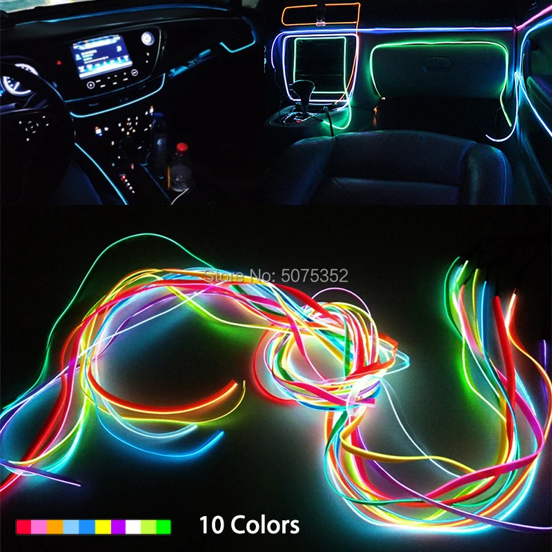 

High Grade Flexible EL Wire Rope With Sewing 12V Inverter With Cigarette Lighter Car Decor Neon LED Strip Glow Atmosphere lamp