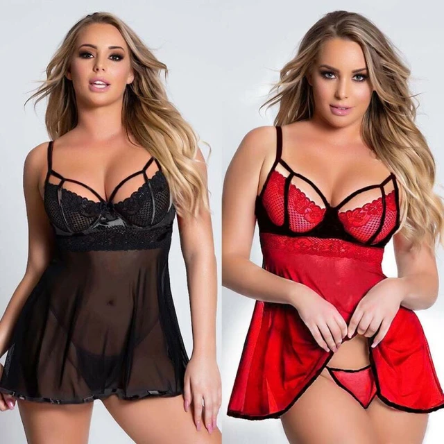 Womens Bare lace Sexy lingerie Nightwear Sleepwear Babydoll Underwear Suits  Set