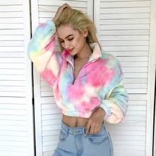 Tie Dye Hoodies Women Sweatshirts Plus Size Zipper Turtleneck Pullovers Sweatshirt Korean Cropped Hoodie Femme Spring