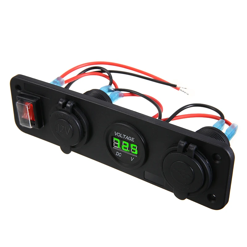 12V-24V Cigarette Lighter Socket 2 USB Splitter Charger Adapter Green Voltmeter Digital Display Auto Accessories