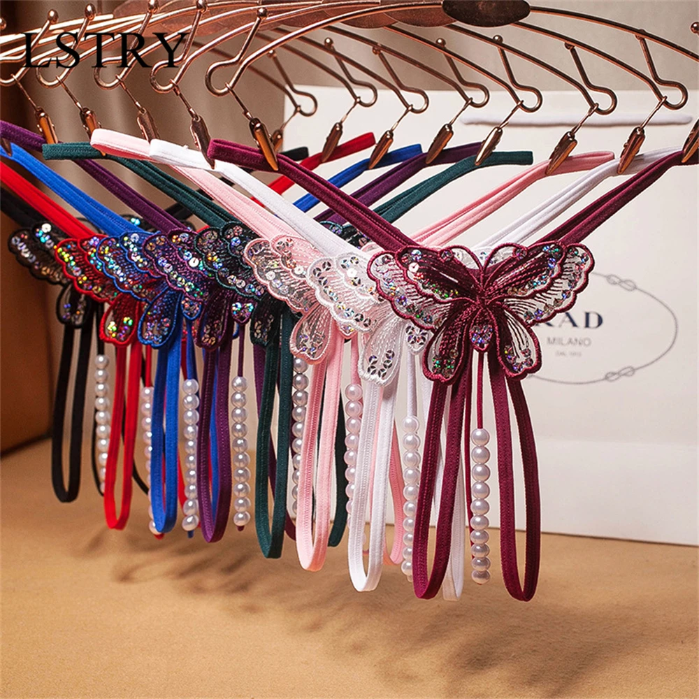 New Sequins Embroidery Butterfly Pearl Panties Sexy Lingerie Sex Thong Women's Erotic Open Crotch Underwear Massage Panties women lingerie