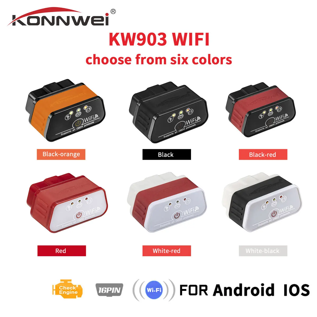 KW903 Konnwei автомобильный диагностический сканер считыватель bluetooth Wifi OBD2 адаптер Авто диагностический инструмент Поддержка IOS Android система