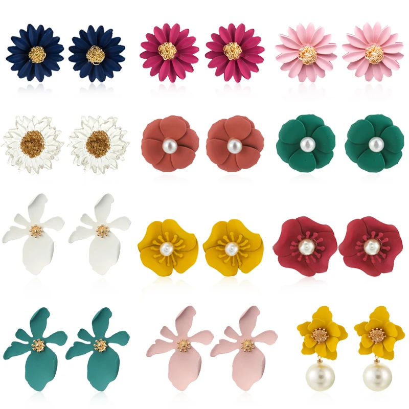 

Tocona 20 Colors Korean Style Metal Flower Stud Earrings for Women Girl Trendy Colorful Cute Earrings Fashion Jewelry Femme Gift