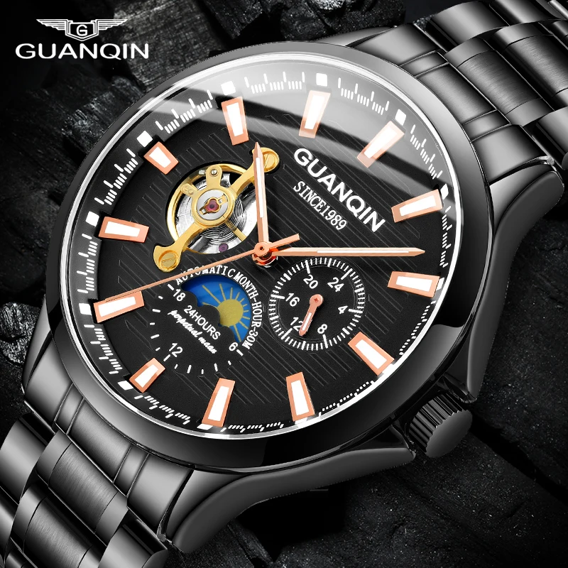 Guanqin Business Watch Men Automatic Luminous Clock Men Tourbillon Waterproof Mechanical Watch-4