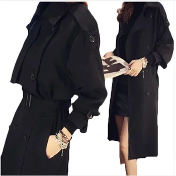 

2018 New Spring Black Cape Trench Coat Female Long Sleeve Women's Outwear & Overcoat Fashion Autumn Long Windbreaker A74