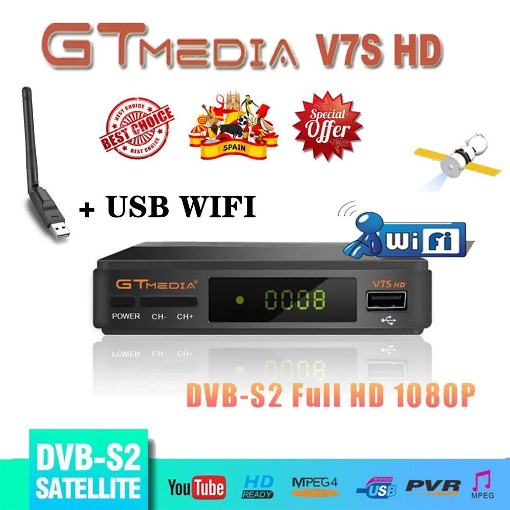 DVB S2 Gtmedia v7s hd рецептор h.265 Gt media включает USB wifi HD 1080p питание от freesat v7 спутниковый декодер|Спутниковое ТВ| |