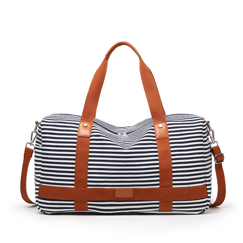

2019 New Style Casual Versatile Stripes Canvas Handheld Traveling Bag Casual Simple Large Capacity Shoulder WOMEN'S Bag