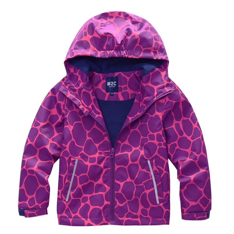 

Autumn And Winter New Style Girls Leopord Pattern Printed Raincoat Jacket Coat Windproof Waterproof plus Velvet Jacket Girls Chi