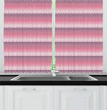 

White Multicolor Ombre Pink Kitchen Curtains Chevron Pattern Gradient Color Changes Shade Zigzags Ornamental Art Window Drapes
