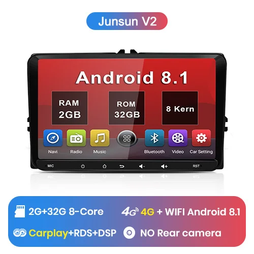 Junsun Android 9,0 Carplay автомобильный Радио gps Android автомобильный мультимедийный плеер для Volkswage passat b6 skoda actavia touran polo sedan - Цвет: V2