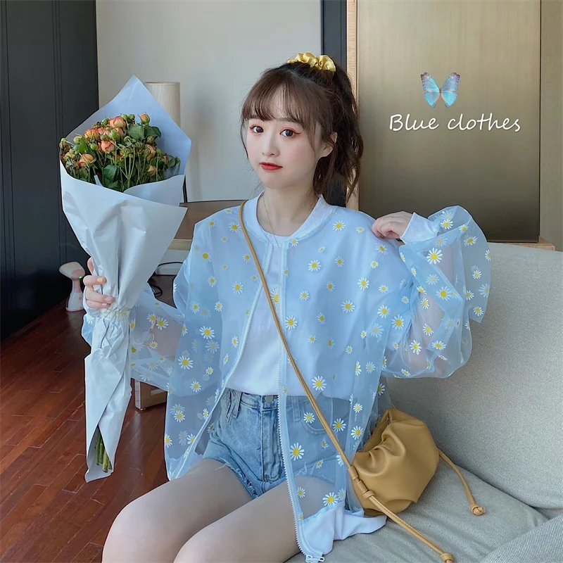 2020 New Korean Style Loose Flower Printed Thin Jacket Sunscreen Women Long Sleeve Casual Sunscreen Jacket Veste Femme