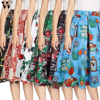 

Womail Skirt Women 2020 summer Flowers Print High Waist Mid Length skirt Vintage Pocket office Elegant faldas mujer moda party P