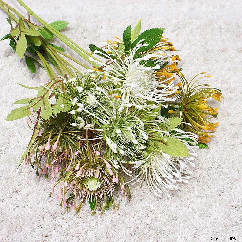 3 головки/ветка Leucospermum искусственные цветы для украшения свадьбы Искусственные цветы Пластиковые поддельные цветы Флер искусственное
