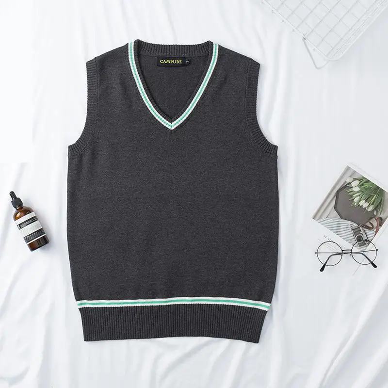 Sleeveless Sweater Vest School Uniforms V-neck Knitted Vest Japanese School Uniform for British School Boys And Girls Students