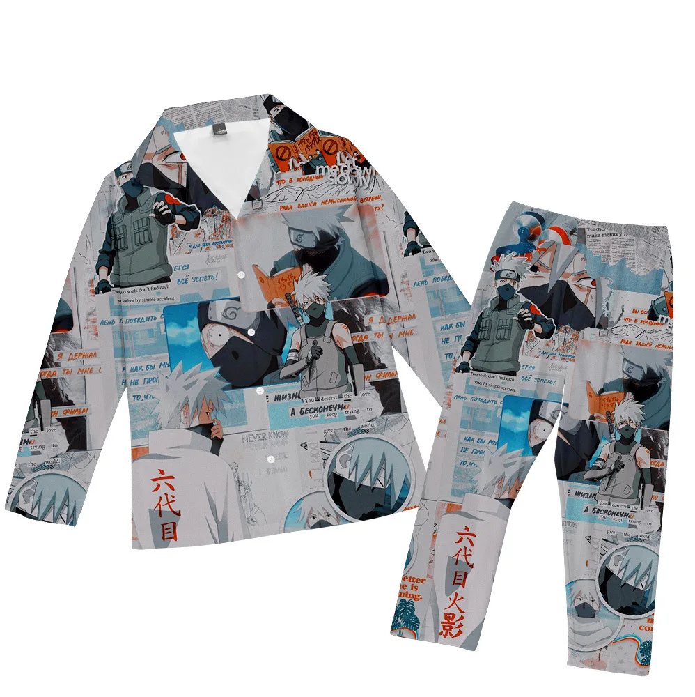 mens loungewear sets Long Sleeves Tops and Full Pants 2pcs/Set Cartoon Parent-Kids Indoor Loose Pajamas Suit Oversized silk pj set