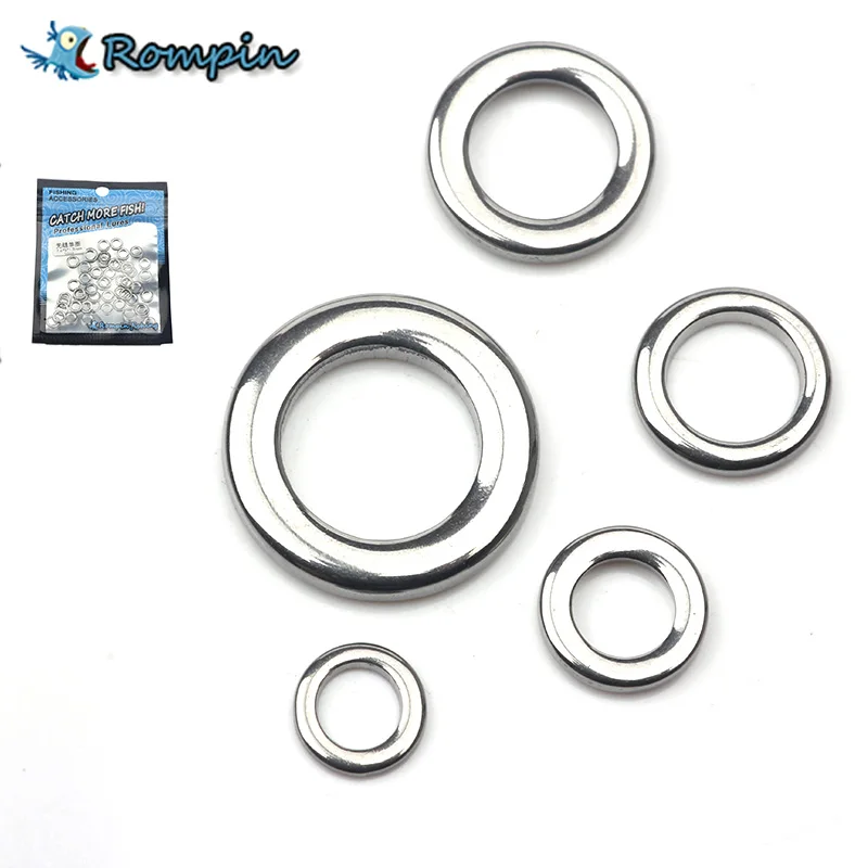 Anillo sóido para pesca de alta resistencia Rompin 50 Uds 5-12mm, anillo dividido sin costura, Conector de pulido de acero inoxidable 304, Señuelos de pesca en mar