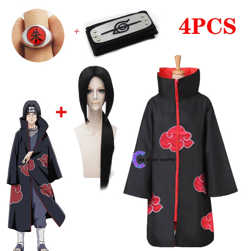 2021 New Fashion Anime Uchiha-Itachi Cosplay Black Cloak Costumes For Adult Comic Clothes Headband Kids Robe Costume |