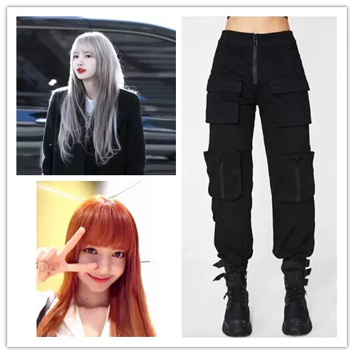 kpop Blackpink Streetwear Cargo Pants Women new Casual Joggers Black High Waist Loose Female Trousers Korean Style Ladies Pants kpop Blackpink Streetwear Cargo Pants Women new Casual Joggers Black High Waist Loose Female Trousers Korean Style Ladies Pants