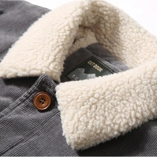 Men's Winter Plus Velvet Jacket Corduroy Tooling Casual Parka Korean Fashion Solid Color Cotton Jacket Men 5