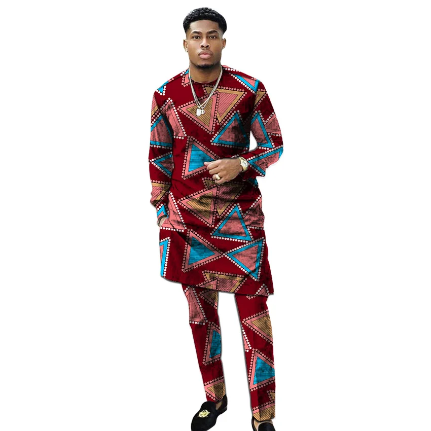 Shirt Formal-Outfits African-Clothing Pant-Sets Wedding-Wear Mens Print with Trouser