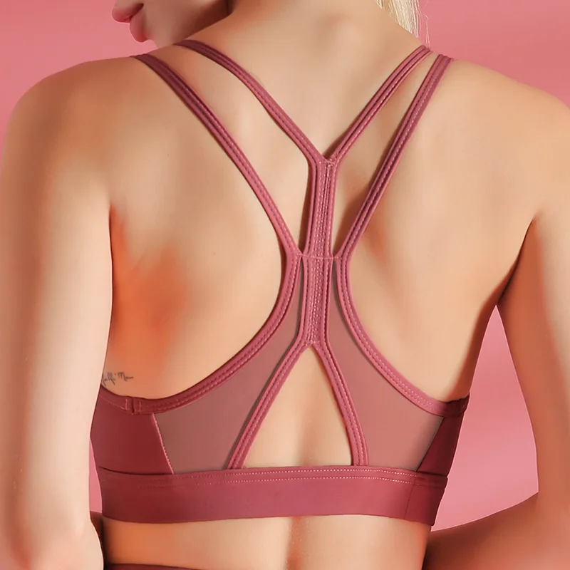 Sports bra breathable shockproof mesh splicing thi...