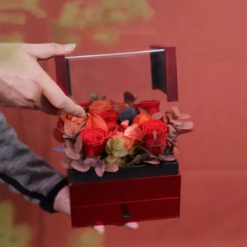 

Luxury Square Transparent Acrylic Rose Box with Drawer Surprise Floral Box Flower Bouquet Arrangements Gift Boxes