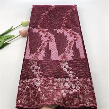 

Free shipping (5yards/pc) beautiful Red African French net stone lace fabric with embroidery and sequins for party